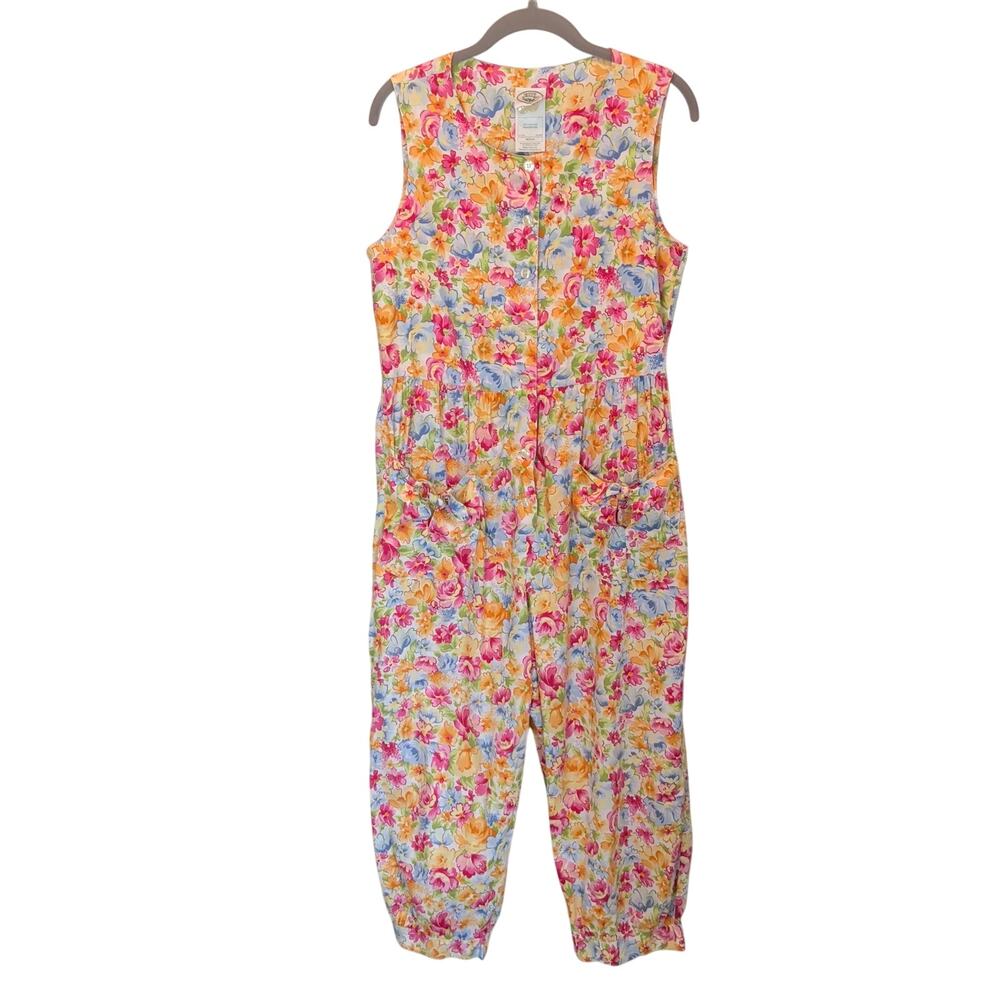 Vintage 90s Laura Ashley Women's Sz M Floral Jumpsuit Pink Orange Made in UK